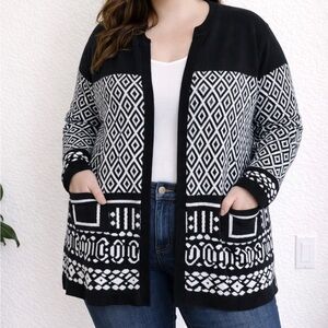 Kasper Black and White Patterned Cardigan